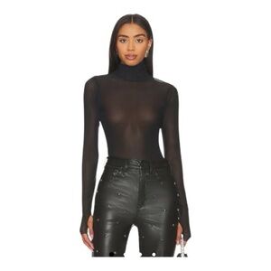 AFRM Zadie Turtleneck Top Long Sleeve Thumbholes Black Mesh Size Small